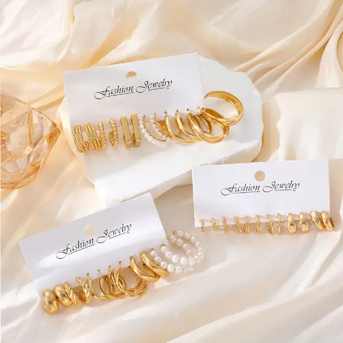 Fashion Geometric Hoop Earrings Set for Women Vintage Bohemian Pearl Gold Color Round Earring Punk Daily Wear Jewelry Gifts 2025 - Image 2