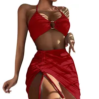 Women'S Summer Beach Swimwear Bikini Cover Up Four Piece Sexy Mesh Cover Up Three Pointed Bikini Swimsuit Fashion Beachwear - Image 3