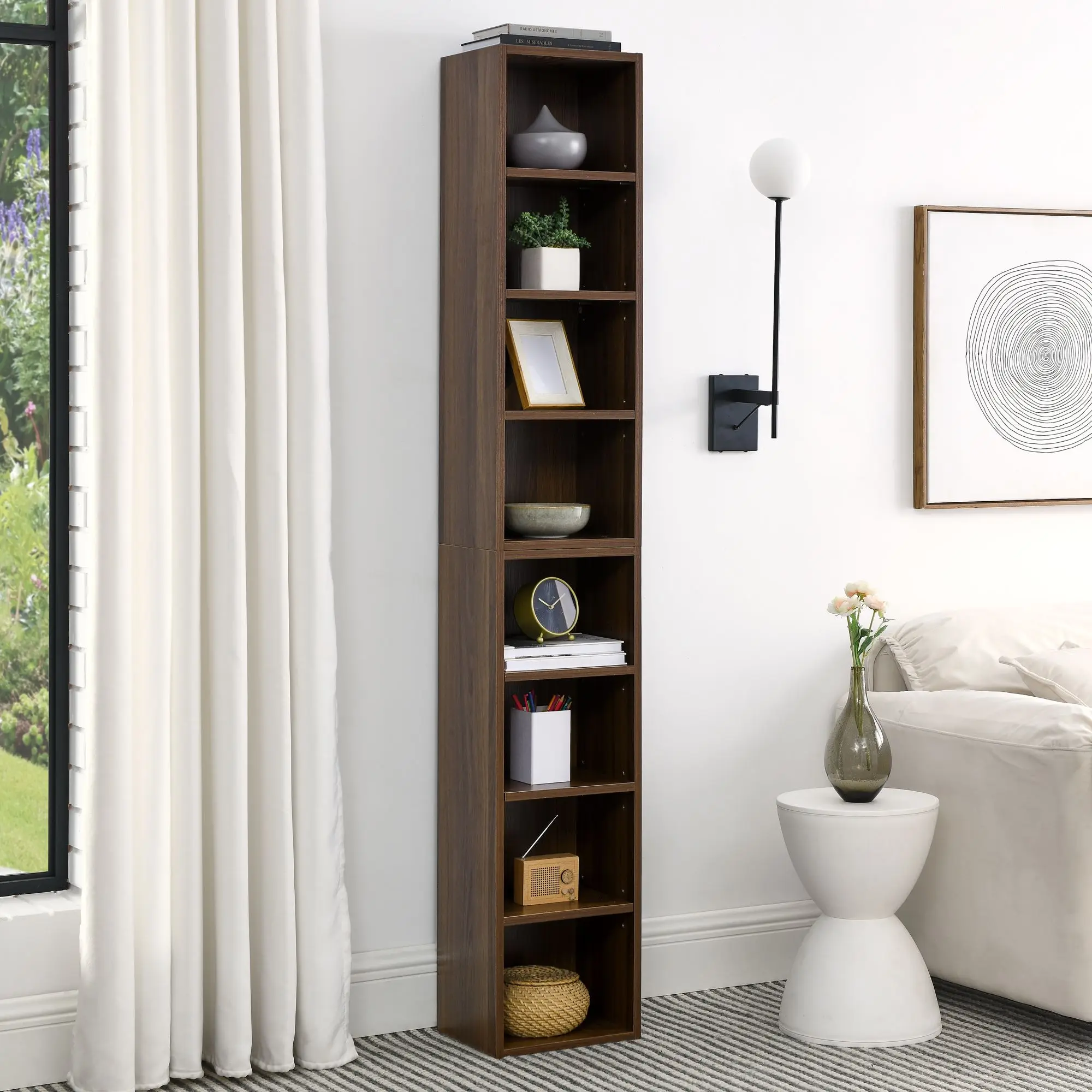 

8-Tier Media Tower Rack, Storage Cabinet with Adjustable Shelves, Tall Narrow Bookcase,Multi-functional Bookcase