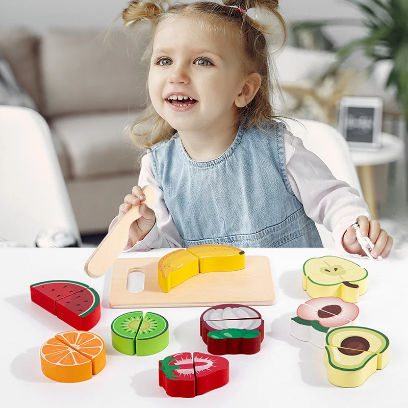 Pretend Kitchen Toys Simulation Fruit Vegetable Ice Cream Food Cutting Wooden Classic