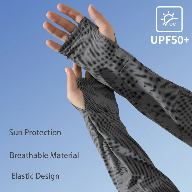 2Pcs Set Sun Protection Ice Sleeve Mask Summer Arm Sleeves Men Breathable Bandana Mask Ice Silk Cycling Arm Sleeves