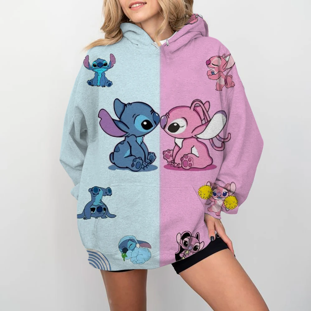 Disney Stitch print Cartoon Hooded Sweater Jacket Clothes Hoodie Oversize Design Feeling Loose and Comfortable 5