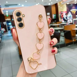Luxury Plating Love Heart Bracelet Chain Phone Case Cover for A36 5G (Zb sl pink)