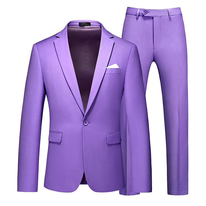 

Long Term Promotion of Men's Large Suit Two-piece Set with One Button Color Hollow Out Foreign Trade Solid Color Set