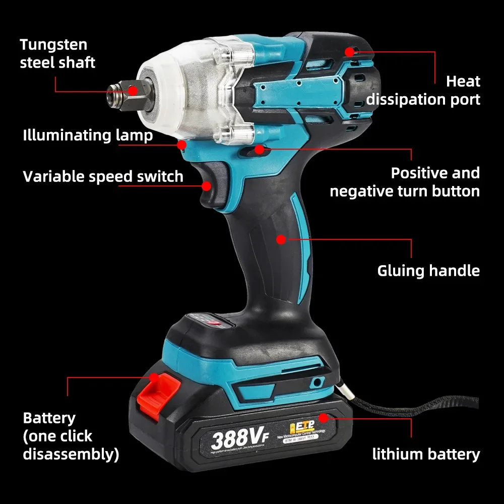 Perceuse à Main Électrique Sans Fil 520N.m, Sans Balais, Prise, Outil Électrique pour Batterie Makita 388V