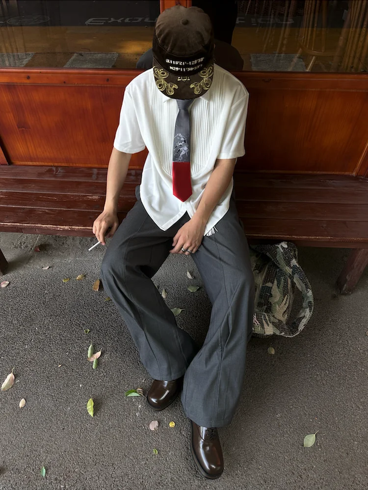 American Retro Deconstructed Design Curved Knife Straight Leg Pants Men Women Street Clean Fit Drape Versatile Casual Long Tr...