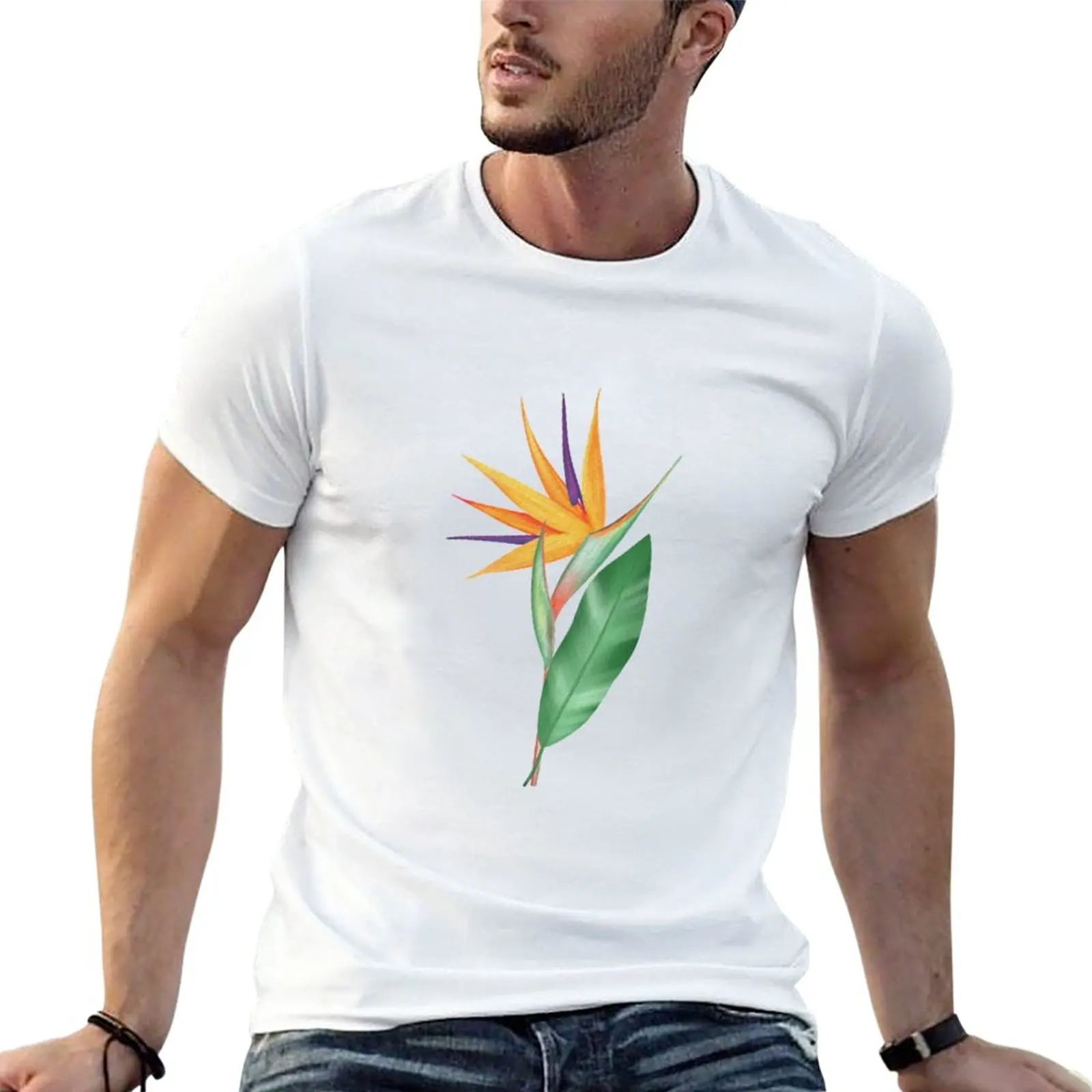 Acquerello Uccello Del Paradiso Fiore O Strelitzia Reginae T-Shirt Grafica Magliette Camicetta T-Shirt Nere Per Uomo