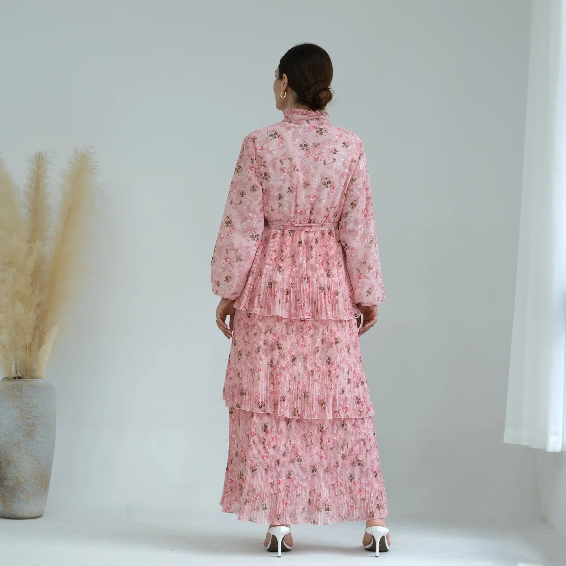 Chiffon Abaya Dubai Long Dress Muslim Islamic Floral Printed African Dresses for Women Modest Outfit Kaftan Robe Femme Musulmane