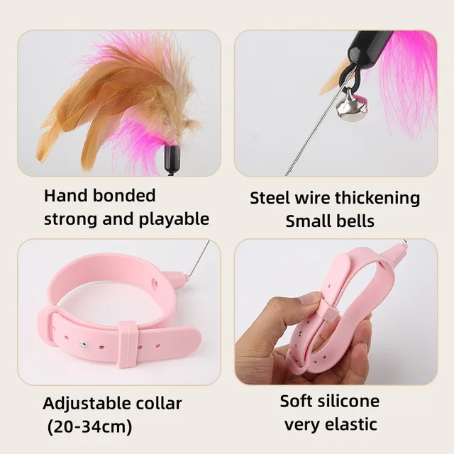 Interactive Cat Toys Funny Feather Teaser Stick with Bell Pets Collar Kitten Playing Teaser Wand Training Toys for Cats Supplies 3