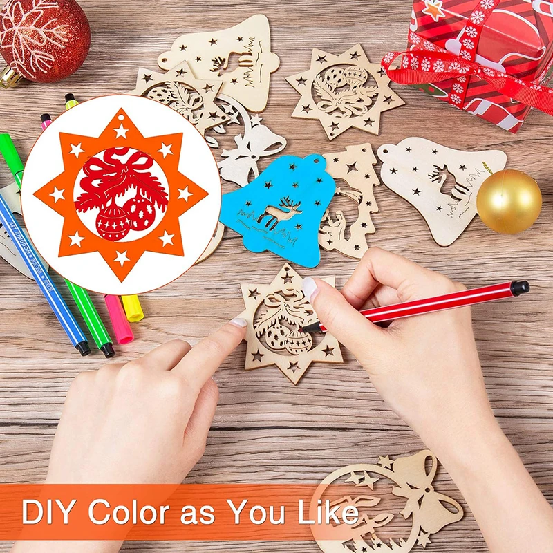 Description Picture 5 of item10Pcs Christmas Wooden Pendants Ornament Hollow Out Wooden Christmas Tree Pendants For DIY Crafts Christmas Decoration