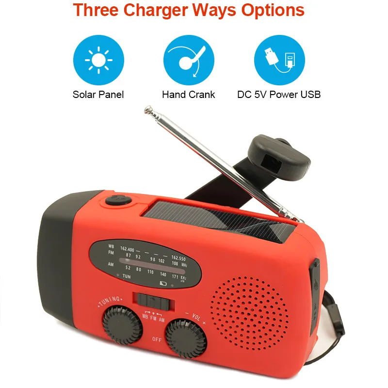 

Emergency Hand Crank Radio with LED Flashlight Portable Weather Radio with 2000mAh Power Bank Phone Charger USB Charged
