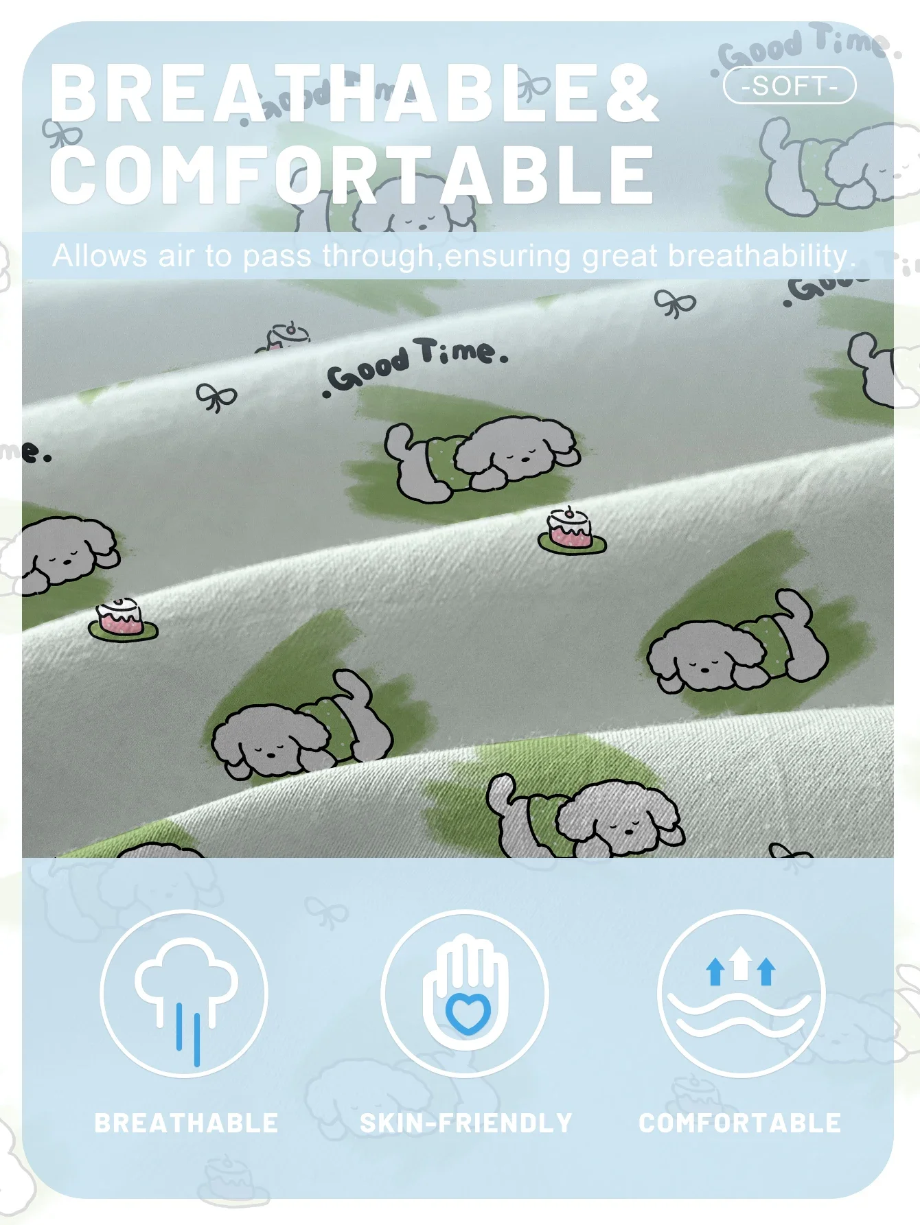 1 Cartoon Cute animal dog printed matte Fitted Sheet, bedroom printed bed cover, bedding (excluding pillowcases) 5