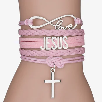 Mixed Color Rope Bracelet Infinity Love Jesus Christian Cross God Charms Pendants Leather Bracelet Unisex Jesus Jewelry 1