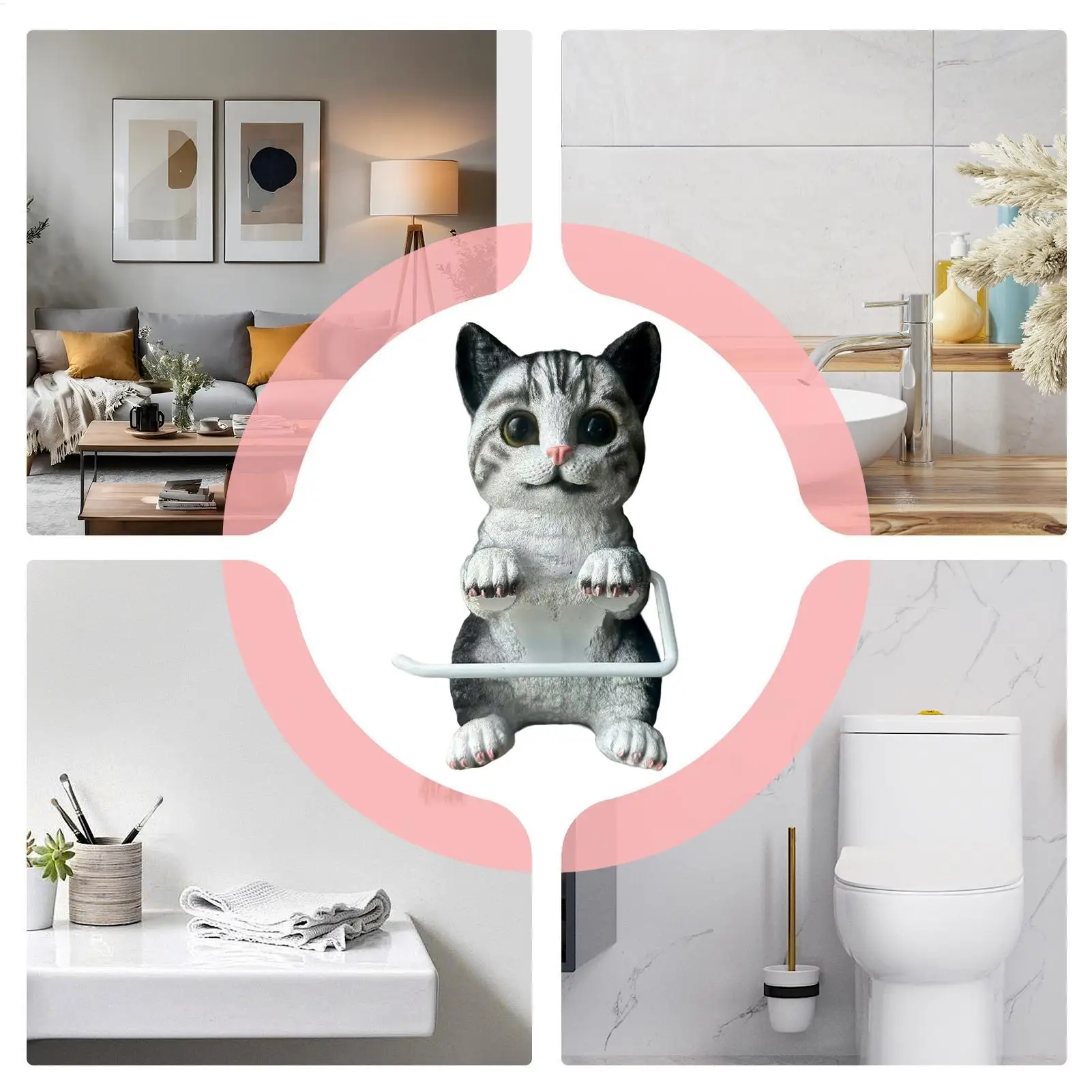 Toilet Paper Stand Wall Mount Cat Home Decor Funny Toilet Tissue Holder Roll Stand For Bathroom Kitchen Counter Office Apartment