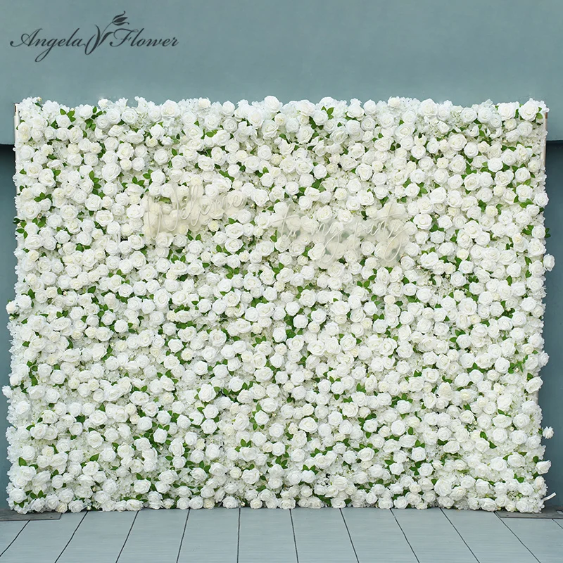 

5D Fabric White Flower Wall Event Wedding Backdrop Decor Rose Green Leaf Cloth Curtain Floral Wall Party Props Window Display