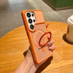 Luxury Cooling 360° Rotating Magnetic Phone Case - Shockproof with MagSafe Compatibility - Galaxy S26 Ultra (Orange)