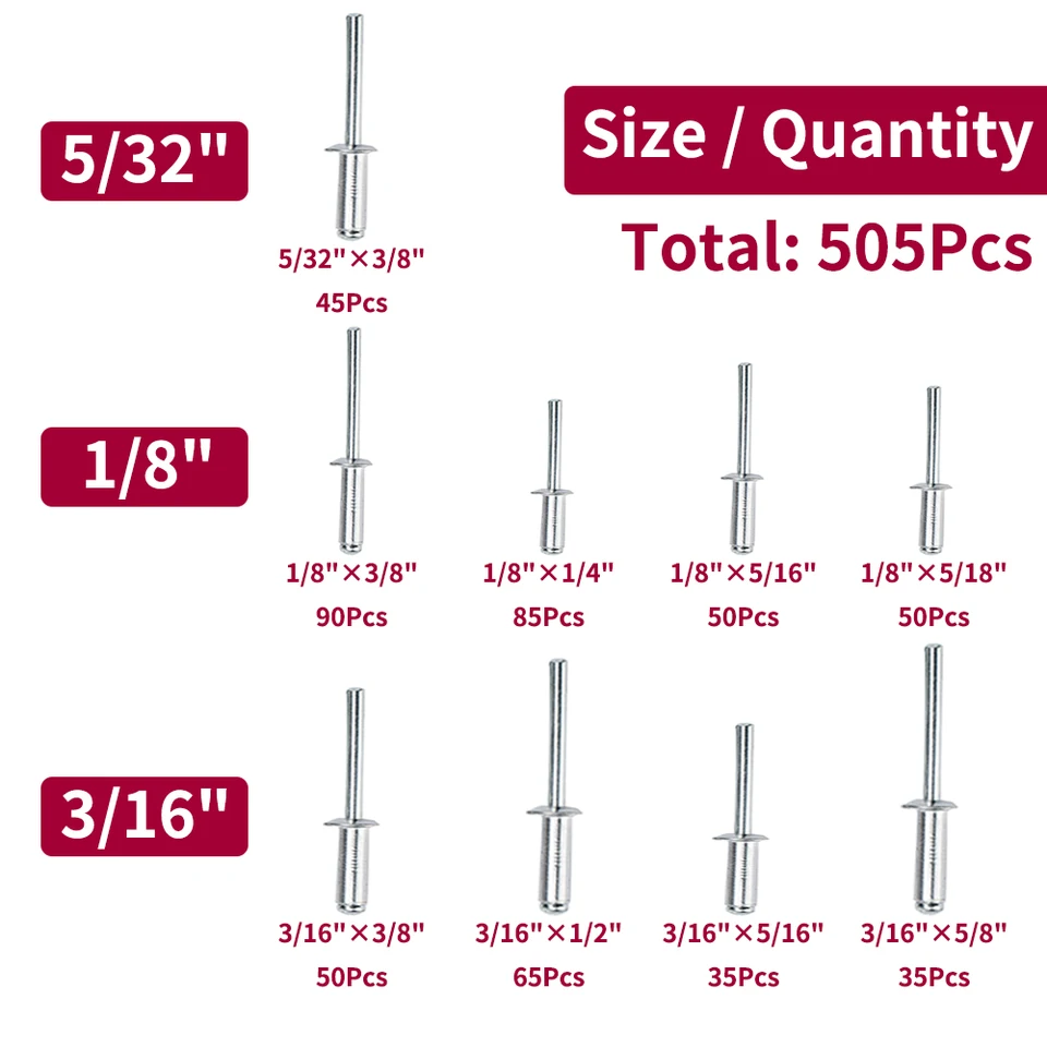 505 Pezzi Di Rivetti Ciechi In Alluminio Set Dimensioni Rivetti - Foto 10