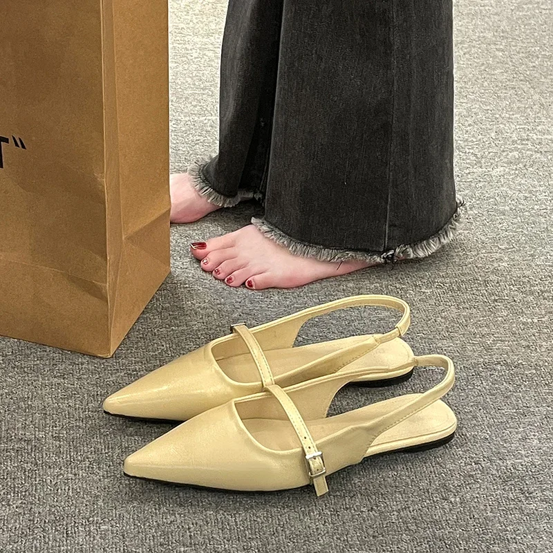Summer Pointed Toe Women's Sandals Fashion Shallow Slip-on Women's Shoes New Flat Elegant Dress Slingback Shoes Zapatos