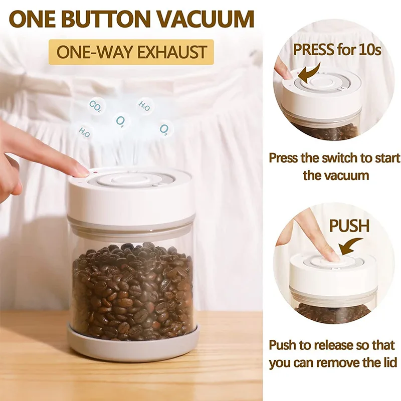 Coffee Beans Tea 600/950ml Airtight Container Useful Convenient Sealed Tank Electric Vacuum Airtight Jar for Home 4