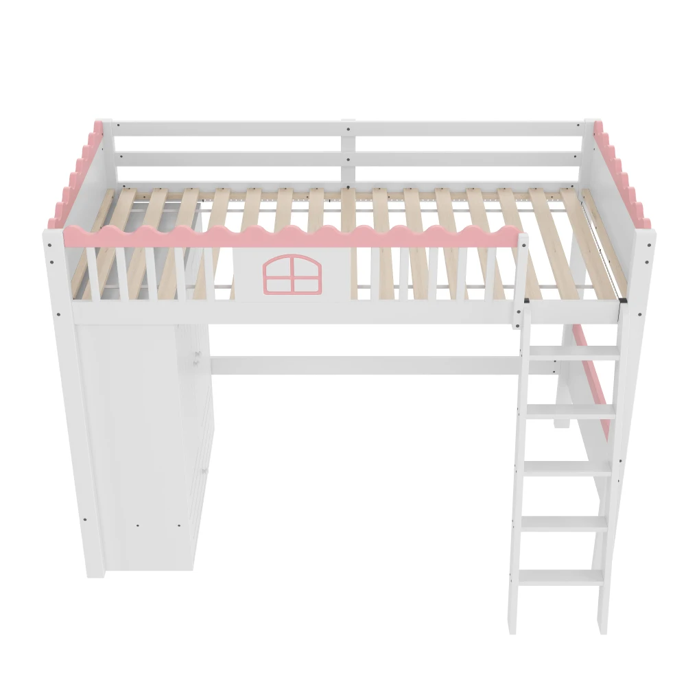 90x200cm modernes Etagenbett, Einzelbett (ohne Matratze), mit LED-Leuchten, mit Kleiderschrank, mit Ablagefach, Kiefernholz, für Schlafzimmer – Detail 13