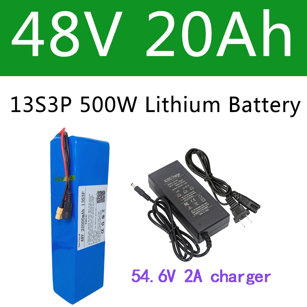 Batteria 48V 20Ah 13 S3P Xt60 18650 Batteria Agli Ioni Di Litio 20Ah Per 54.6V E-Bike Scooter Elettrico Per Bicicletta Con Caricatore Bms