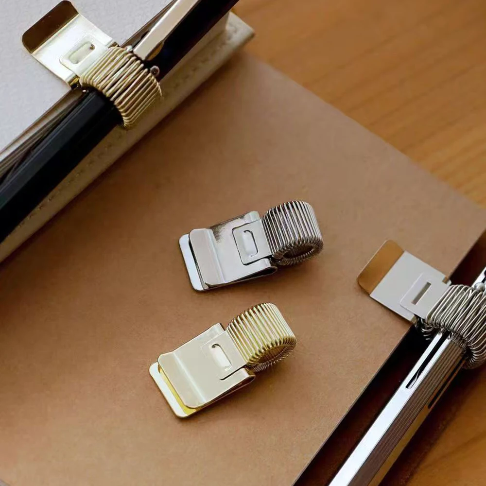 Pen Holder Pen And Brush Holder Pen Loop Pen Clip 1/3PCS Notepad Portable Spring Pen Slot Multifunctional Telescopic Spring Electroplating Pen Clip Fixed Stationery Accessories