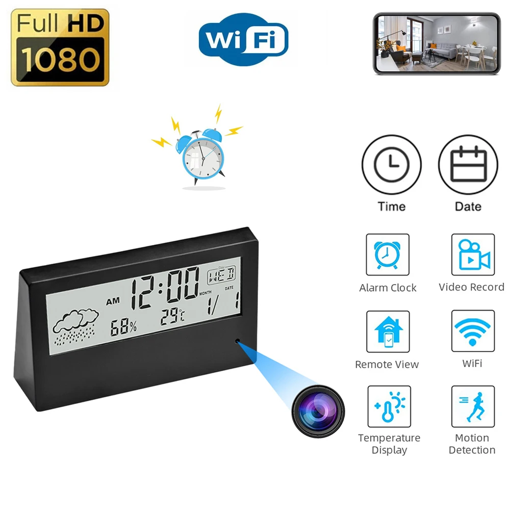 HD1080PWifiAlarmClockCameraWithTemperatureHumidityMonitor