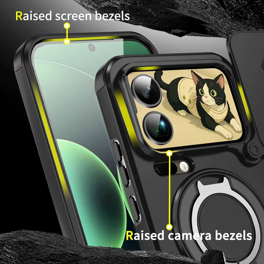Shockproof Magnetic Ring Stand Holder Phone Case with Camera Lens Protection