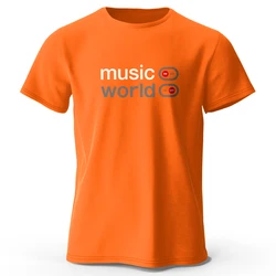 Men's Oversized Music World Graphic T-Shirt - 100% Cotton Summer Top - S (Orange)
