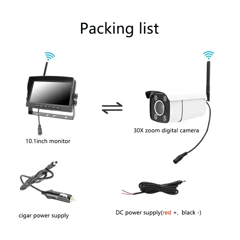 30배 줌 2MP 보안 카메라 2.4GHz 디지털 무선 네트워크 10.1인치 시스템 차량용 카메라 휠 크레인 건설 현장용