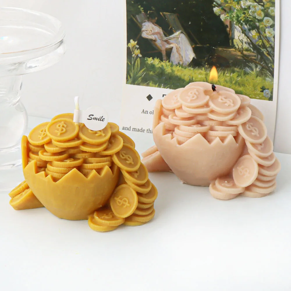 

3D Coin Egg Breaking Candle Silicone Mold US Dollar Coin Banknotes Ball DIY Scented Candle Gypsum Resin Mould Cake Decor Gifts