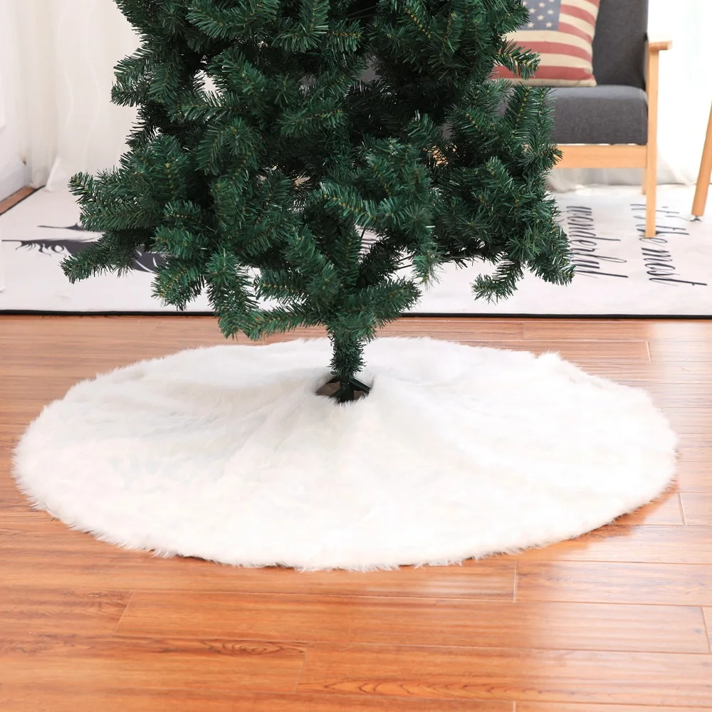 

White Plush Christmas Tree Skirt 122Cm Shanghai Style Hair Hotel Mall Home Decorations