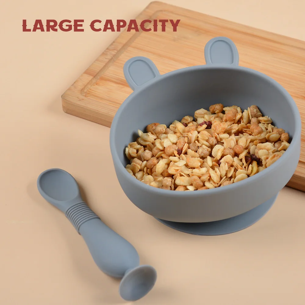 BPA Free 2Pcs/1Set Silicone Bowl Silicone Baby Feeding Dishes For Baby Tableware Waterproof Spoon Non-Slip Crockery