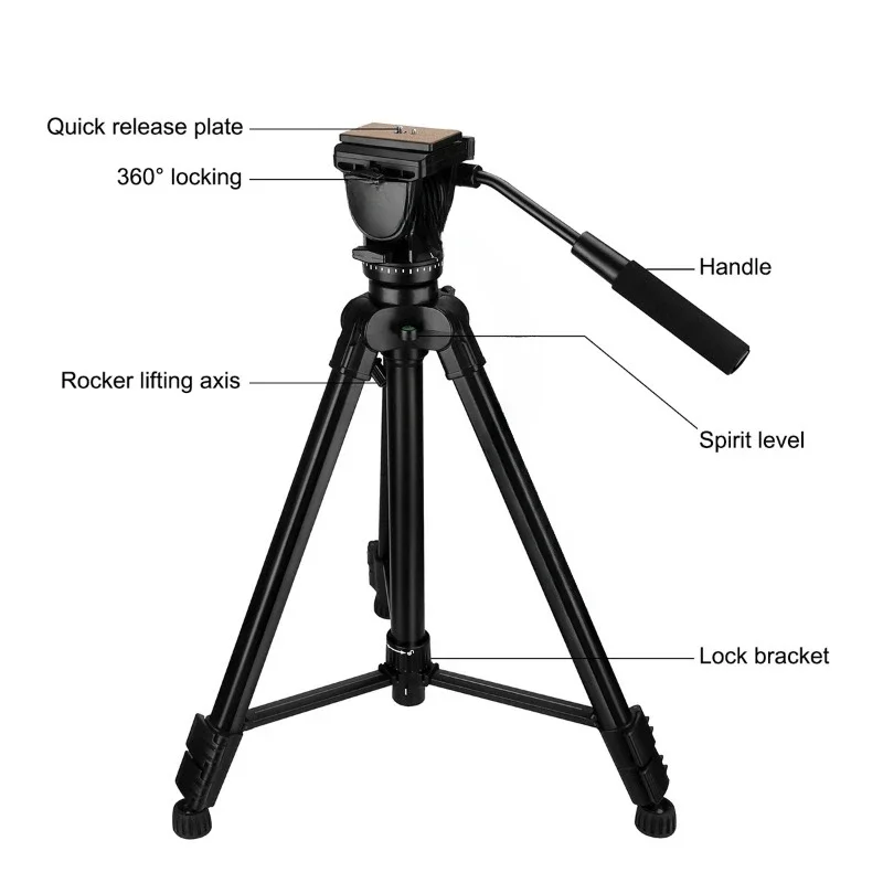 SA402 Black Hydraulic Gimbal Photography Tripod, Tripod 1.64m Load-bearing 6kg