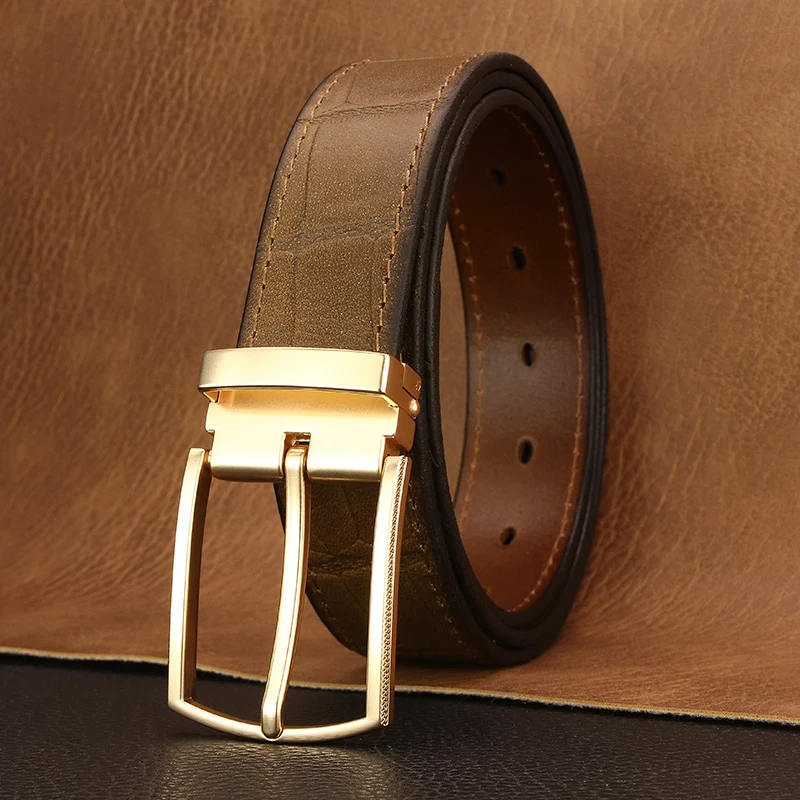 

High Quality cow genuine leather pin buckle designer Crocodile pattern belts men luxury famous brand young men jeans ceinture