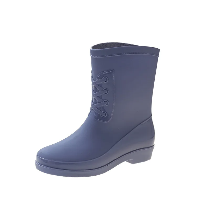 Fashion Mid-Calf Rain Boots Women Autumn Winter Warm Water Boots Female Non-slip Waterproof PVC Shoes Wellies