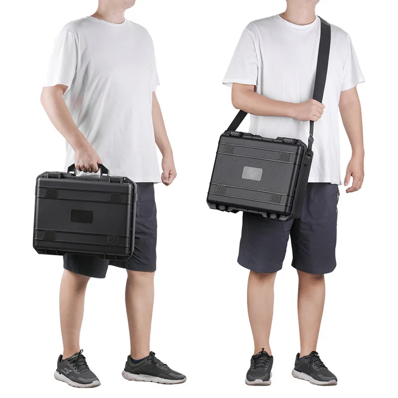Gros plan sur la poignée renforcée et les fermetures éclair du sac de rangement pour DJI Air3, étui de transport robuste avec détails de coutures.