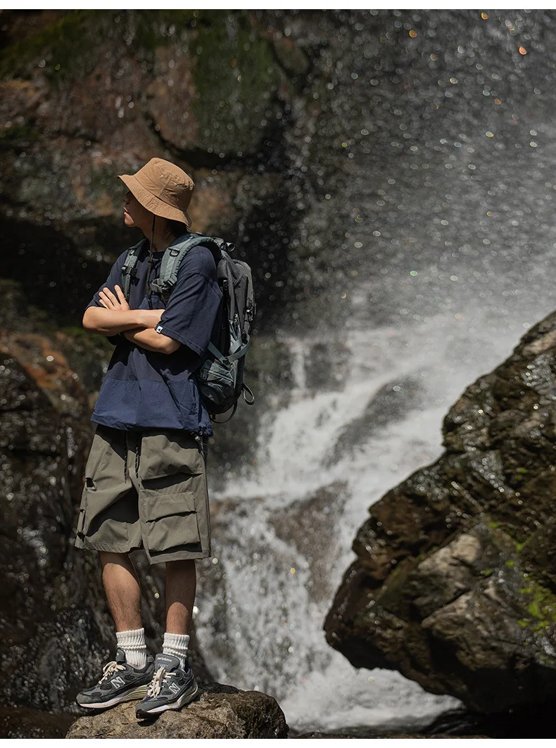 Outdoor three-dimensional large pocket workwear shorts, straight tube loose casual capris gym shorts men