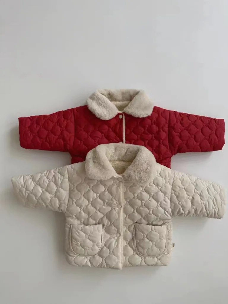 

Baby Fleece Coat Winter Korean Baby Girls Plus Velvet Cardigan Coat Solid Lapel Thicken Warm Toddler Kids Cotton-padded Jacket