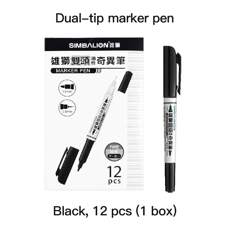 3/48 Pcs 방수 마커 펜 오일 영구 듀얼 팁 0.5/1.0mm 펜촉 블랙 페인팅 마커 펜 세트 아트 스쿨 오피스 문구