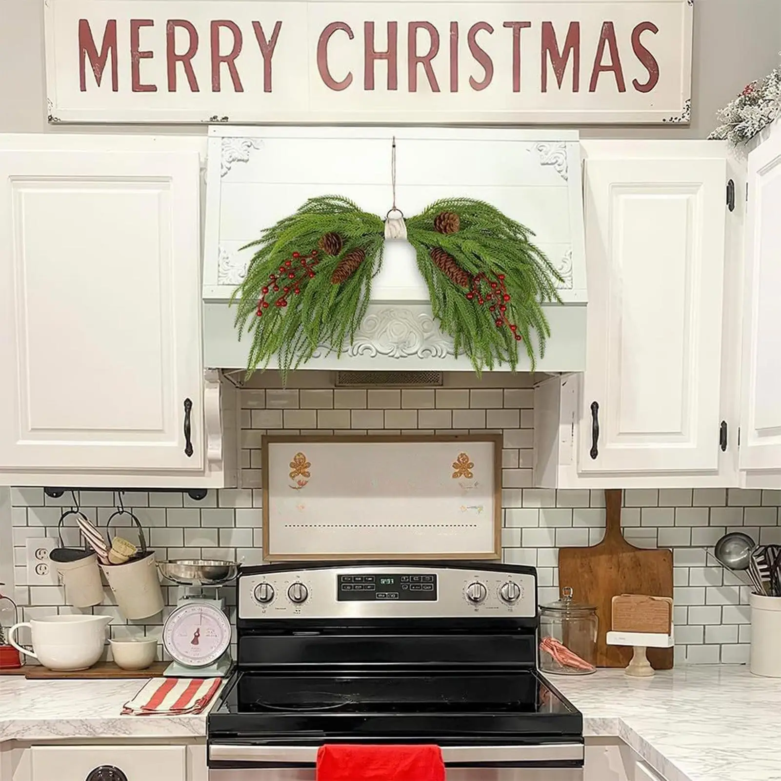 Christmas Wreath Outdoor 24 Inch Hangable Realistic Artificial Front Door Christmas Swag For Indoor Window Mantel Restaurant