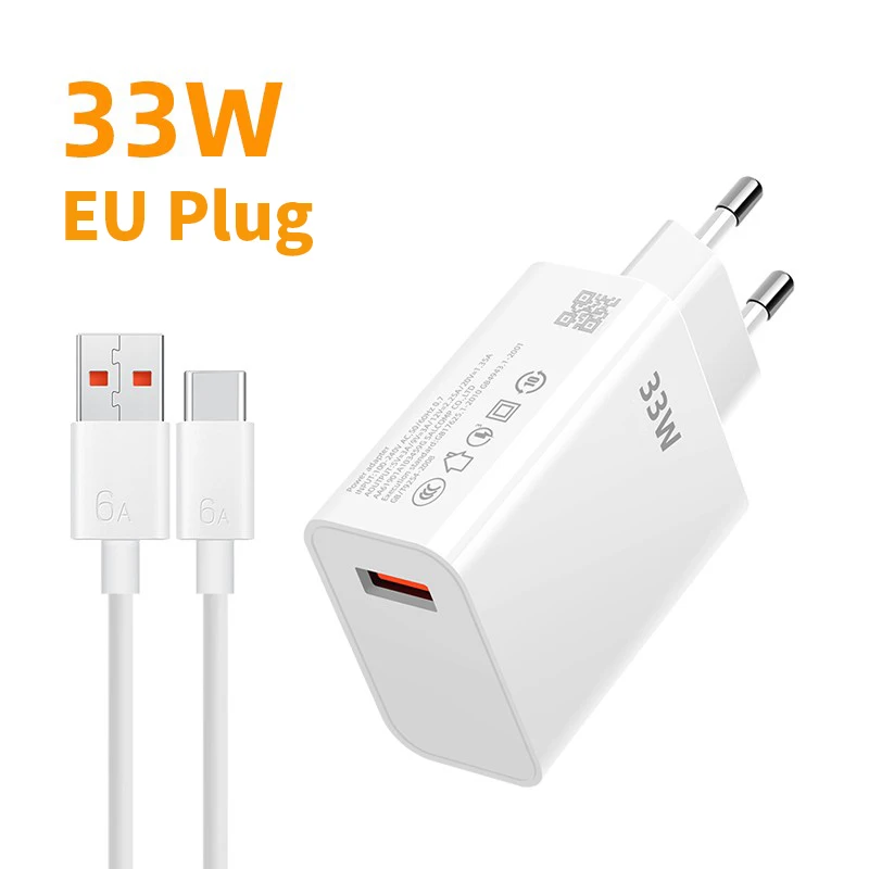 33W USB Charger Fast Charge Mobile Phone Adapter For Xiaomi Huawei Samsung Honor High Speed Charging Wall Charger Type C Cable