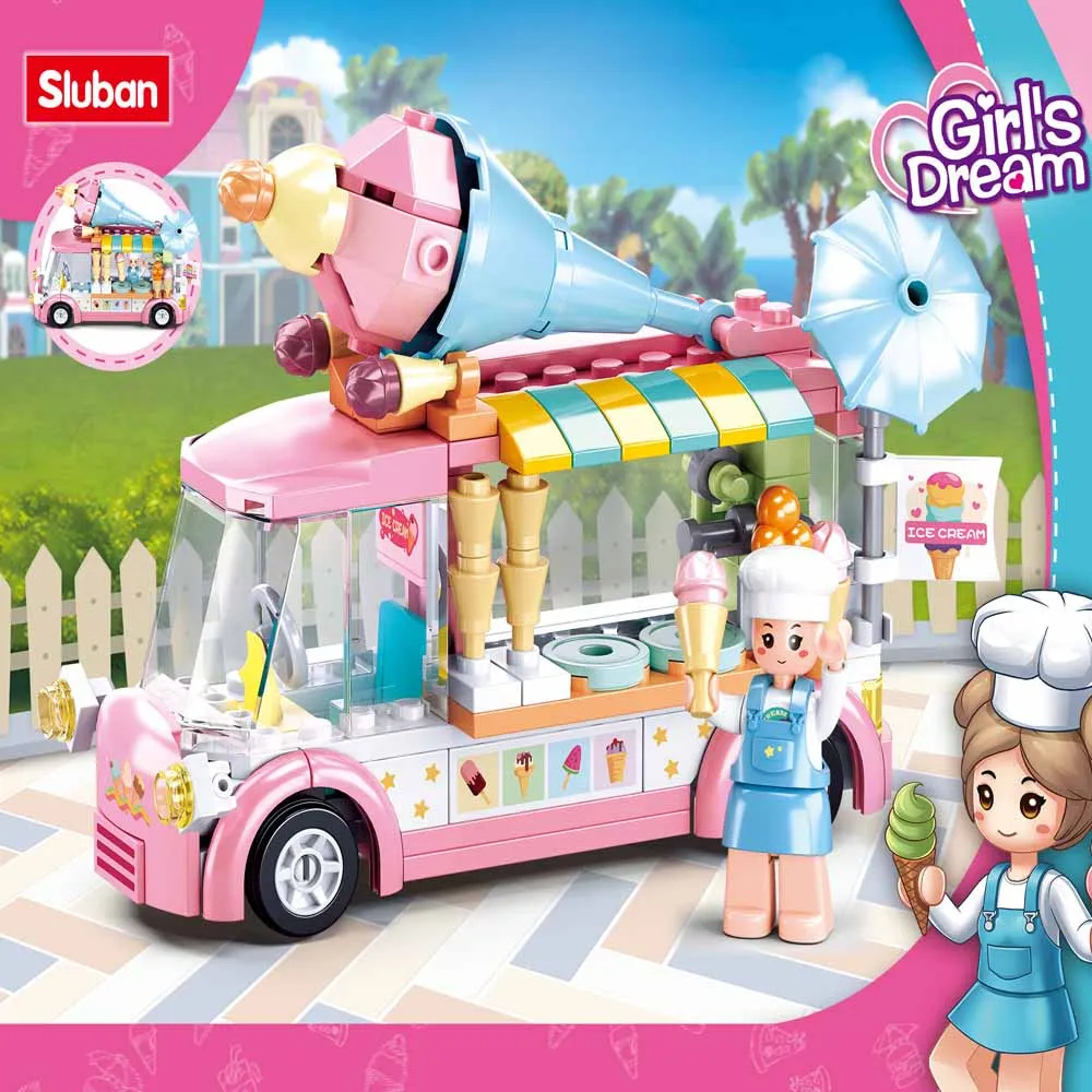 Конструктор Sluban, игрушки для девочек, серии Dream Pink B0993A, летний грузовик с мороженым, 145 деталей, совместим с ведущими брендами