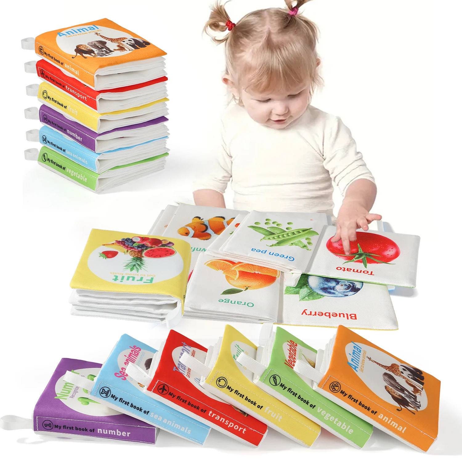Libro di illuminazione per bambini a sei pagine 0-6 mesi Carta sonora lavabile addensata + Touch Grip Neonato Visual Touch Illuminazione Cogniti - immagine 2