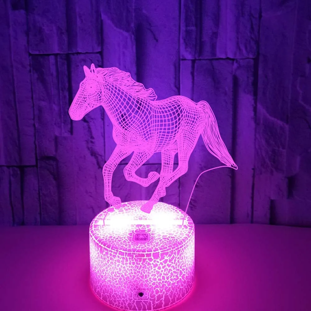 Lampada Illusione 3D A Forma Di Cavallo, Luce Notturna A Forma Di Cavallo Con Telecomando Timer E L~p192564454