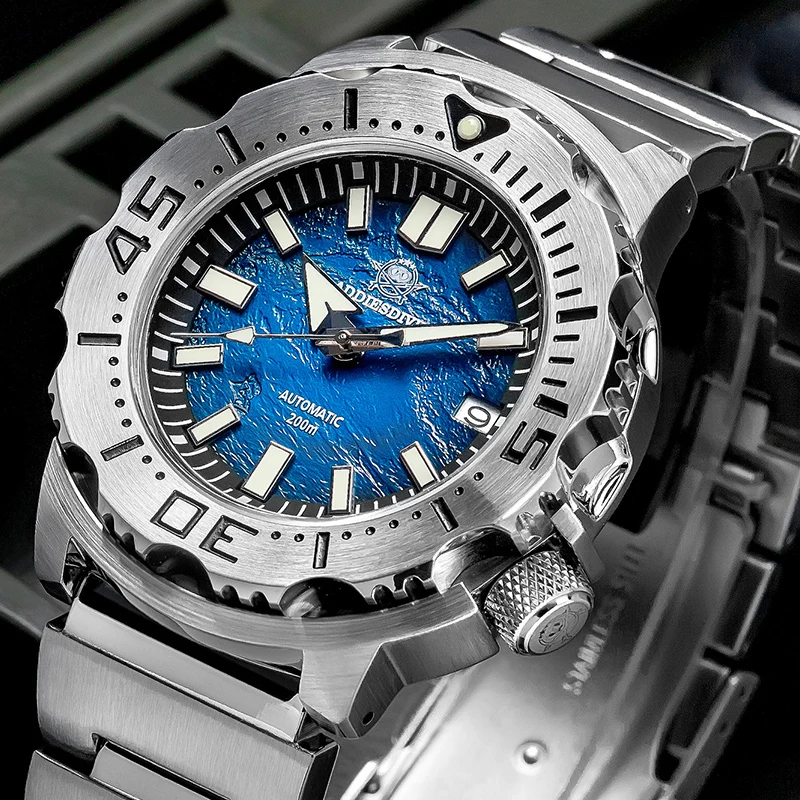 BNIB ADDIESDIVE MY-H3-2QZ ALL STEEL BLUE CERAMIC MIYOTA QUARTZ WATCH 200m BGW9 e