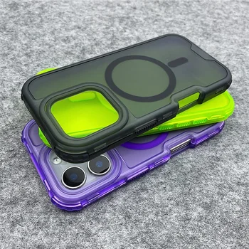 Neon Color Bumper Shockproof MagSafe Phone Case For iPhone 17 16pro max 14 15 Pro 13 11 12 Wireless Charging Frosted Armor Cover 1