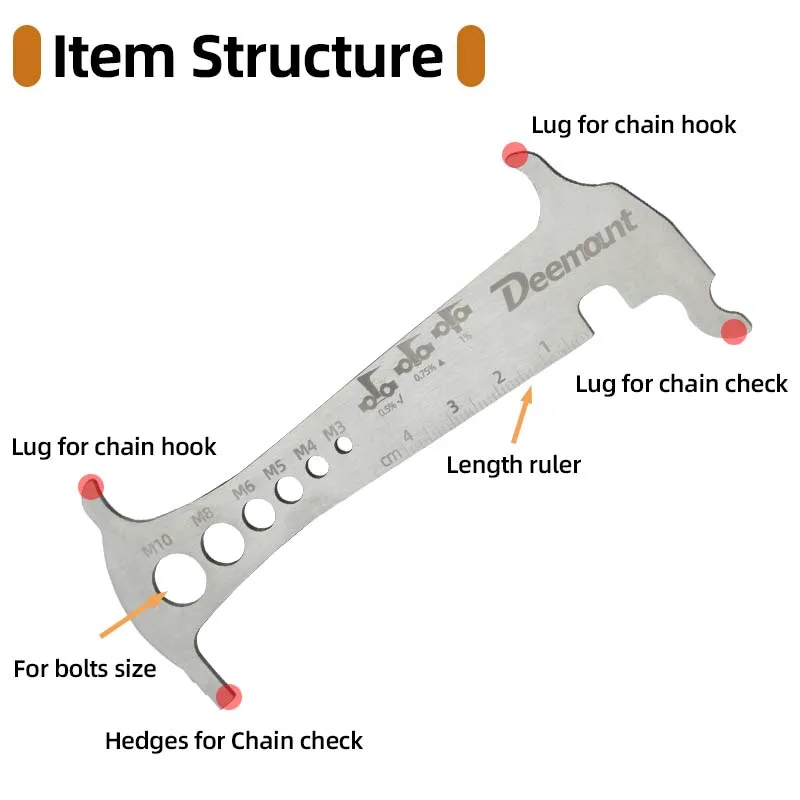 Bicycle Chain Ruler Gauge Wear Tear Check Service Hook Bolt