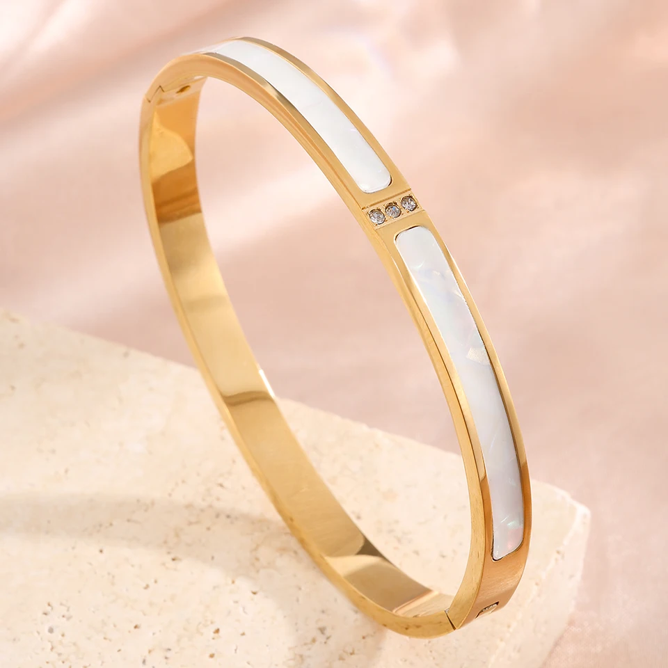 ZAKOL New Buling Pink Crystal Zirconia Stainless Steel Bracelet for Women Versatile Stackable Jewelry Waterproof Bangle Gift 6