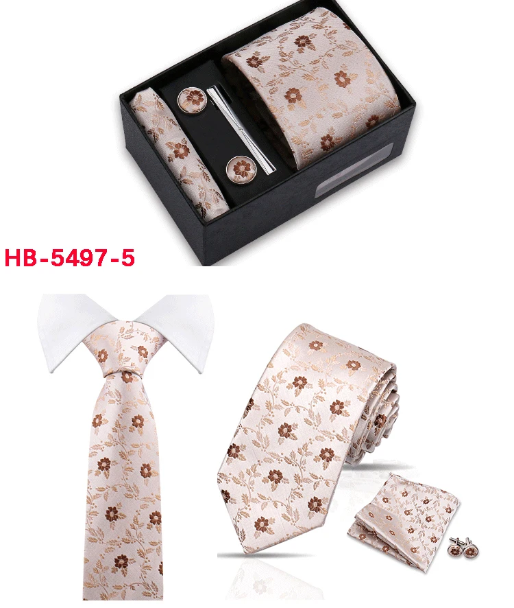 Mode Herren Krawatte Set Floral Einstecktuch Manschettenknöpfe In Geschenkbox Jacquard Gewebte Krawatten Set Für Männer Formale Hochzeit Anzug Zubehör – Detail 9